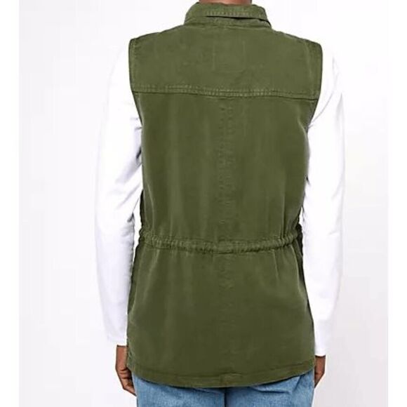 AnyBody Womens Small Cargo Vest Black Pockets Side Slits Snap Zip Closure NWOT) - Picture 4 of 4